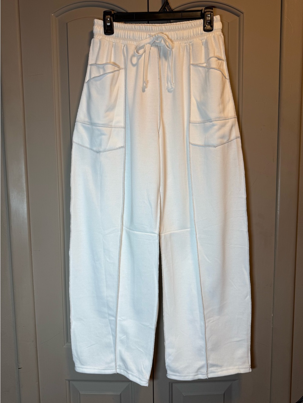 White Wide-Leg Drawstring Pants